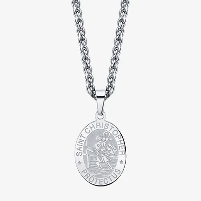 J.P. Army Men's Jewelry Saint Christopher Stainless Steel 24 Inch Cable Pendant Necklace