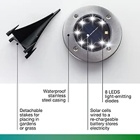 Bell + Howell 8 LED Super Bright Solar Powered Swivel Disk Light with Auto On/Off Lighting and Weatherproof Rust-Free - 8 Pack