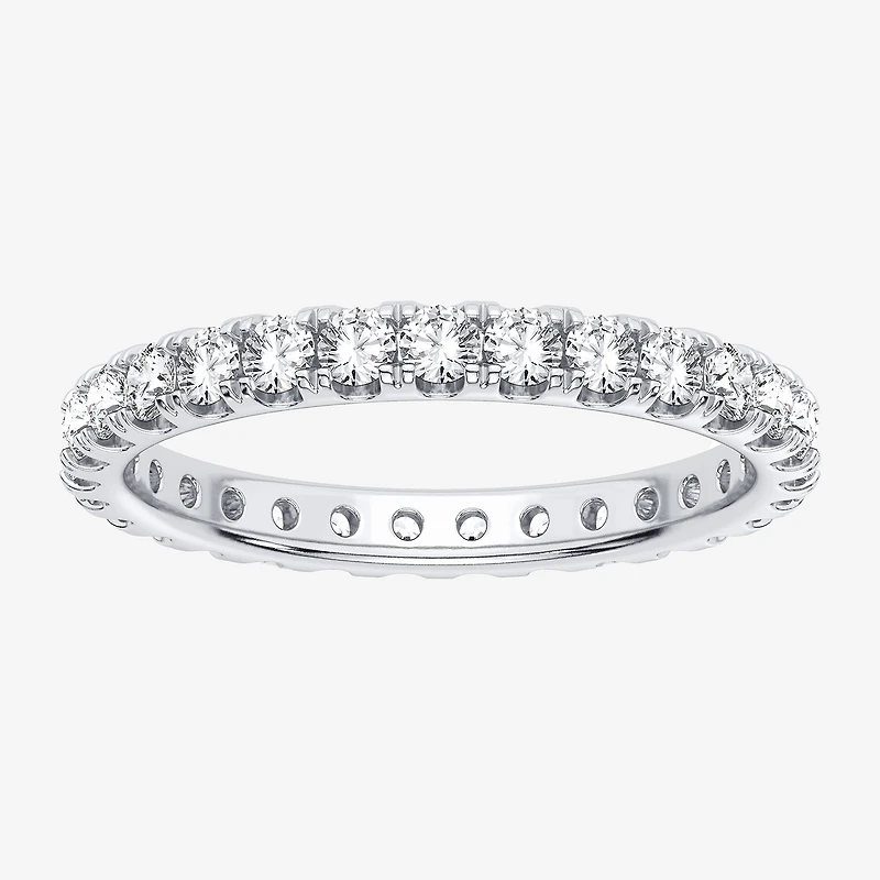 (H-I / Si1-Si2) Womens 2MM 1 CT. T.W. Lab Grown White Diamond 10K Gold Eternity Wedding Band