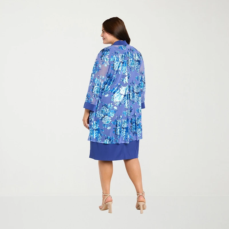 R & M Richards Womens Plus Floral Jacket Dress With Removable Necklace