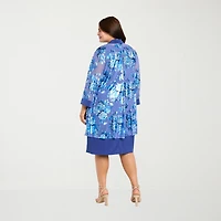 R & M Richards Womens Plus Floral Jacket Dress With Removable Necklace