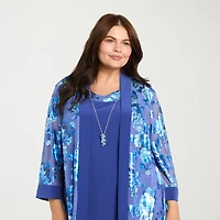 R & M Richards Womens Plus Floral Jacket Dress With Removable Necklace