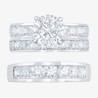 (F / Vs2) Unisex Adult 5 CT. T.W. Lab Grown White Diamond 10K Gold Round Side Stone Bridal Set