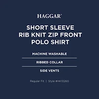 Haggar Rib Knit Zip Front Mens Regular Fit Short Sleeve Polo Shirt
