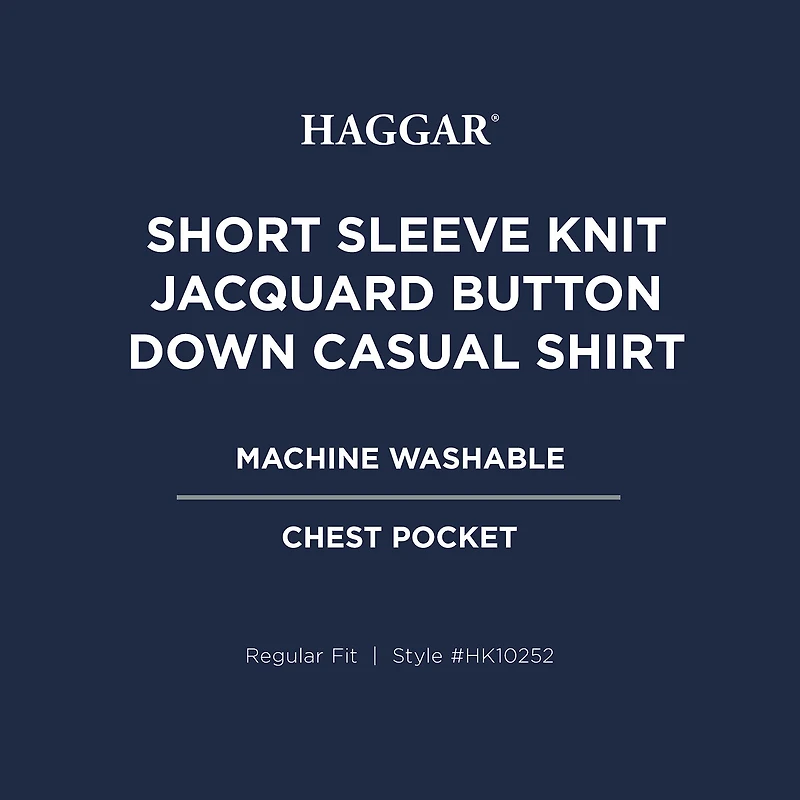 Haggar Knit Jacquard Mens Short Sleeve Regular Fit Button-Down Shirt