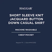 Haggar Knit Jacquard Mens Short Sleeve Regular Fit Button-Down Shirt