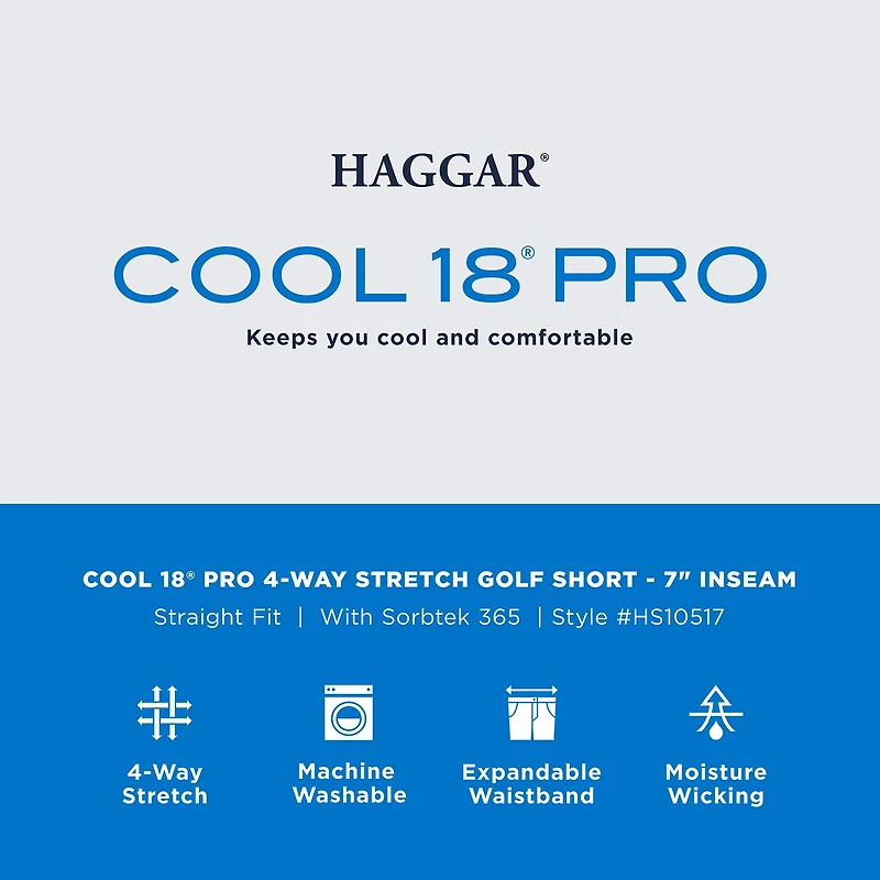 Haggar Cool 18 Pro Mens 7" Moisture Wicking 1 Pair Golf Short