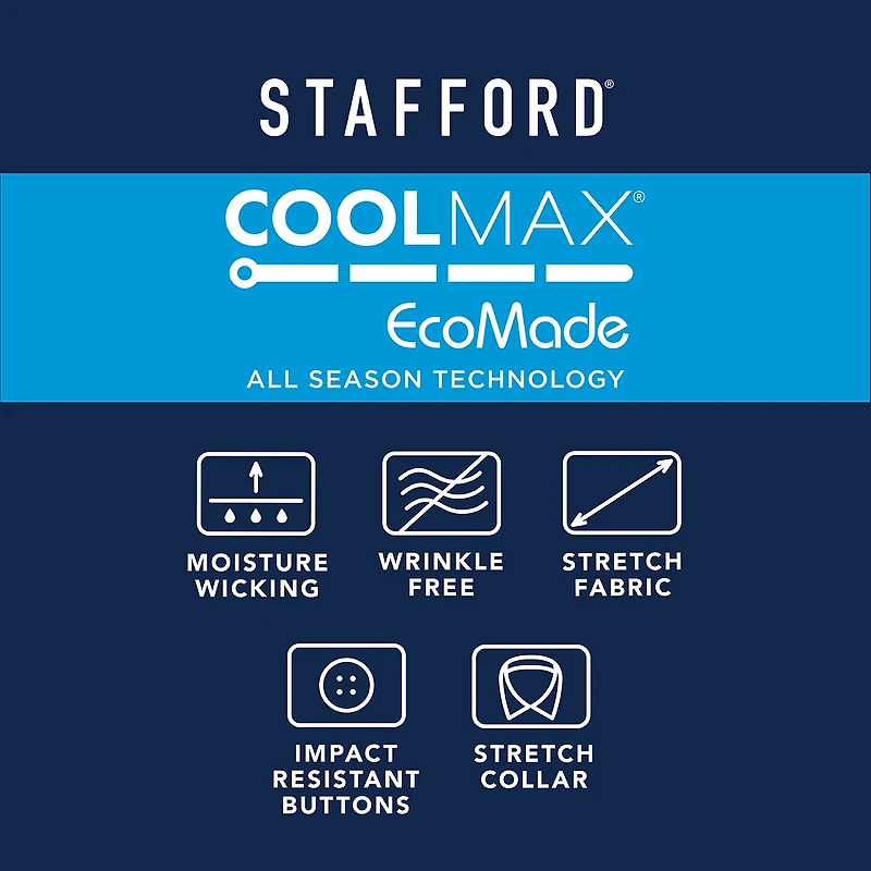Stafford Coolmax All Season Ecomade Mens Classic Fit Stretch Fabric Wrinkle Free Long Sleeve Dress Shirt
