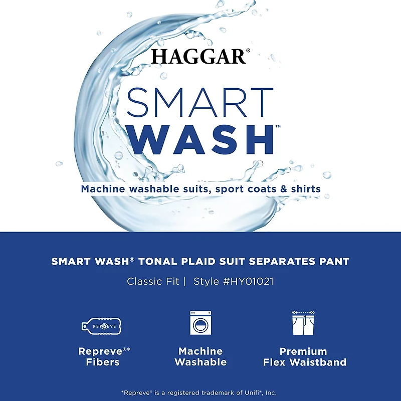 Haggar Smart Wash Mens Stretch Fabric Classic Fit Plaid Flat Front Suit Pant