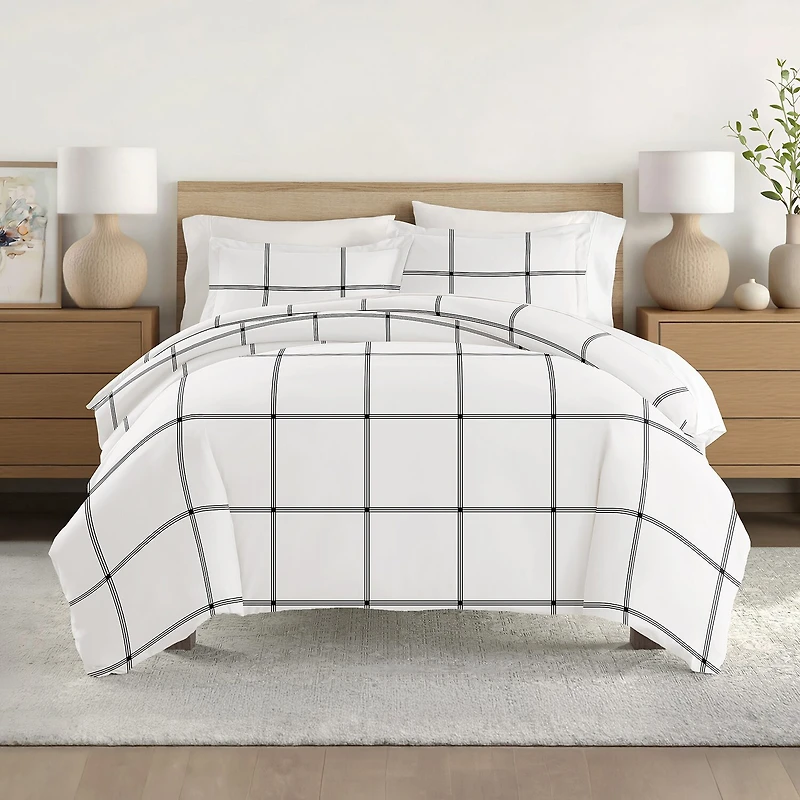 Casual Comfort Grid Patterned Duvet Cover Set