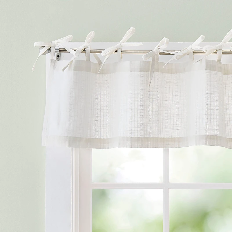 CURTIANWORKS Tie Tab Woven Stripe Rod Pocket Tailored Valance