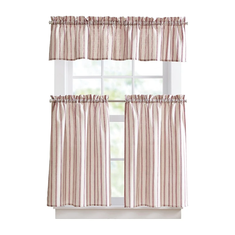 CURTIANWORKS Banner Stripe 3-pc. Rod Pocket Kitchen Curtains & Drapes Window Set