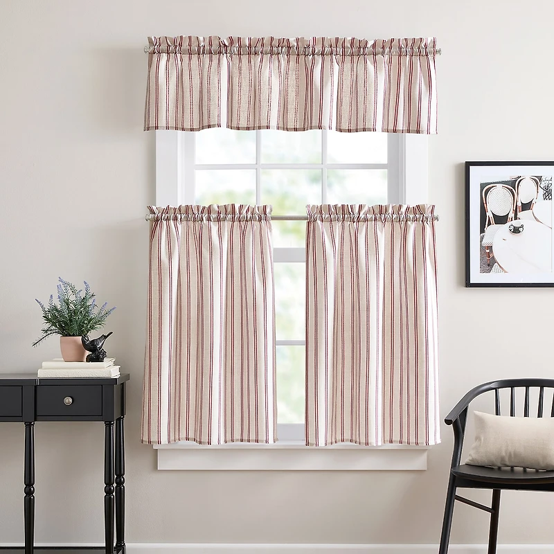 CURTIANWORKS Banner Stripe 3-pc. Rod Pocket Kitchen Curtains & Drapes Window Set