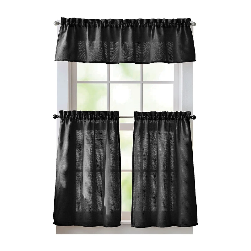 CURTIANWORKS Eldridge Waffle 3-pc. Rod Pocket Kitchen Curtains & Drapes Window Set
