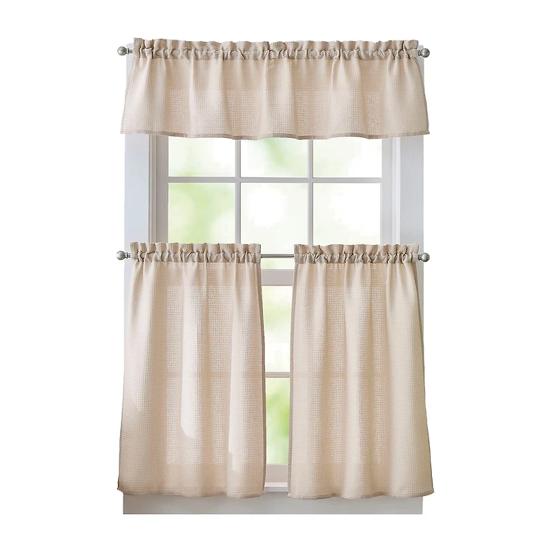 CURTIANWORKS Eldridge Waffle 3-pc. Rod Pocket Kitchen Curtains & Drapes Window Set
