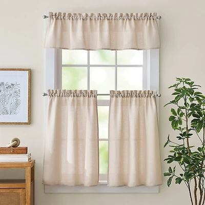 CURTIANWORKS Eldridge Waffle 3-pc. Rod Pocket Kitchen Curtains & Drapes Window Set