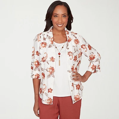 Alfred Dunner Spice Market Womens 3/4 Sleeve Layered Top