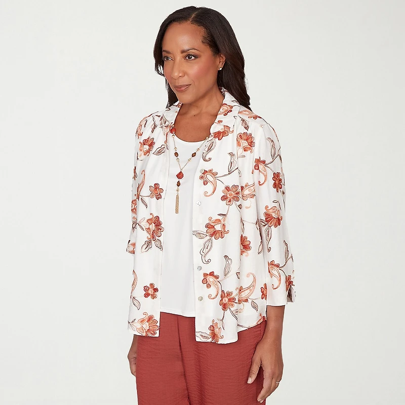 Alfred Dunner Spice Market Womens 3/4 Sleeve Layered Top