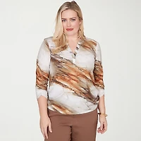 Alfred Dunner Spice Market Womens Split Crew Neck 3/4 Sleeve T-Shirt