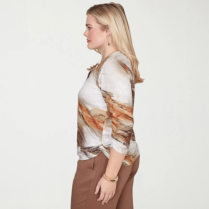 Alfred Dunner Spice Market Womens Split Crew Neck 3/4 Sleeve T-Shirt