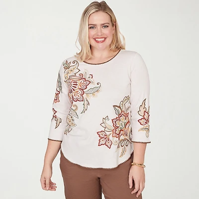 Alfred Dunner Spice Market Womens Crew Neck 3/4 Sleeve T-Shirt