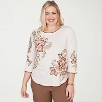 Alfred Dunner Spice Market Womens Crew Neck 3/4 Sleeve T-Shirt