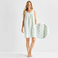Adonna Womens Poplin Sleeveless Scoop Neck Nightgown
