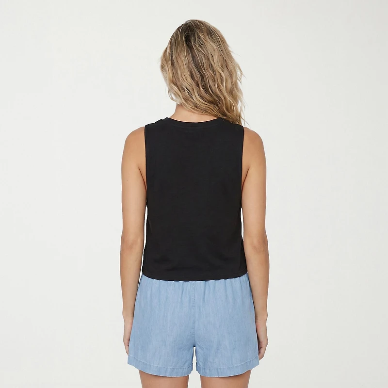 VOLCOM Womens Juniors Crew Neck Sleeveless Loose Fit Graphic T-Shirt