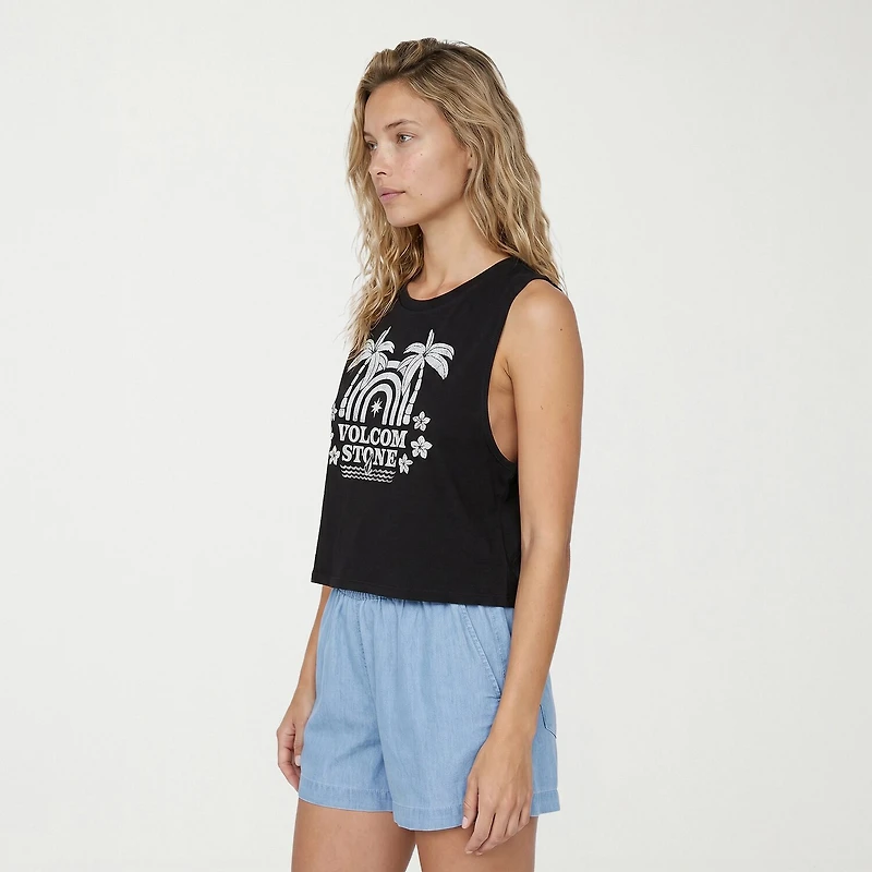 VOLCOM Womens Juniors Crew Neck Sleeveless Loose Fit Graphic T-Shirt