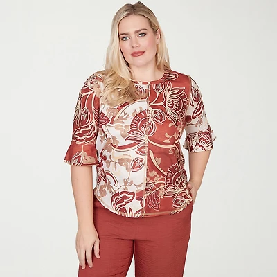 Alfred Dunner Spice Market Womens Crew Neck Elbow Sleeve T-Shirt