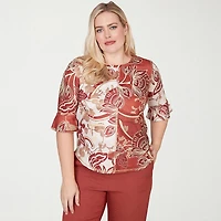 Alfred Dunner Spice Market Womens Crew Neck Elbow Sleeve T-Shirt