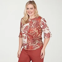 Alfred Dunner Spice Market Womens Crew Neck Elbow Sleeve T-Shirt