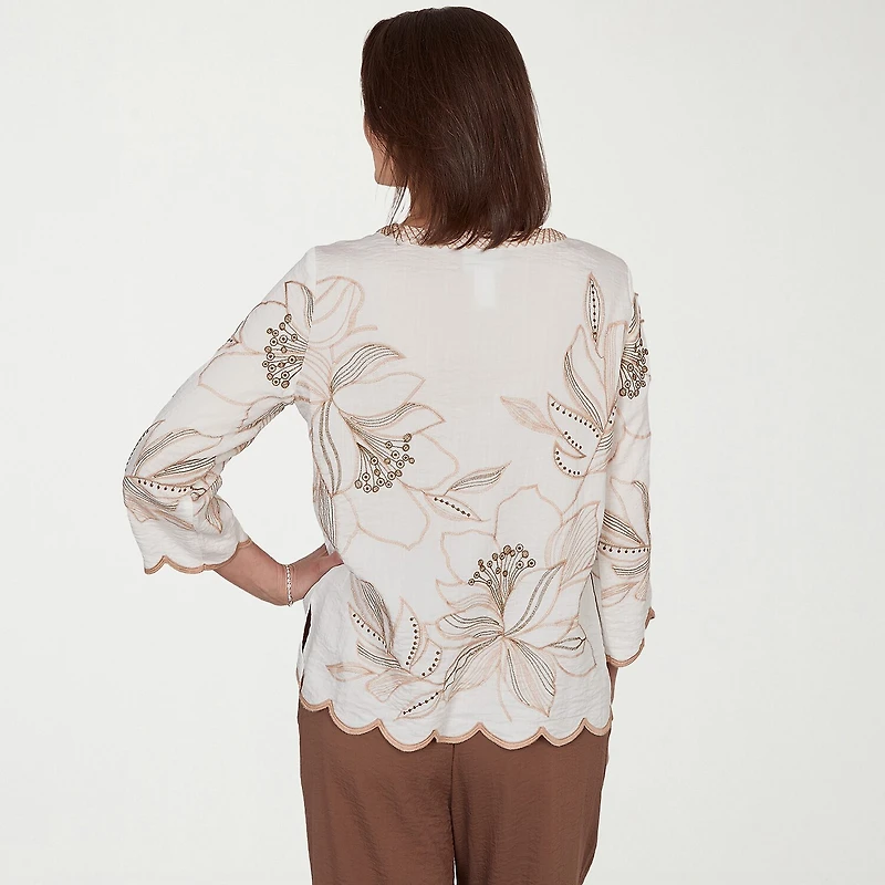 Alfred Dunner Spice Market Womens V Neck 3/4 Sleeve Blouse