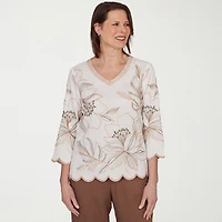 Alfred Dunner Spice Market Womens V Neck 3/4 Sleeve Blouse