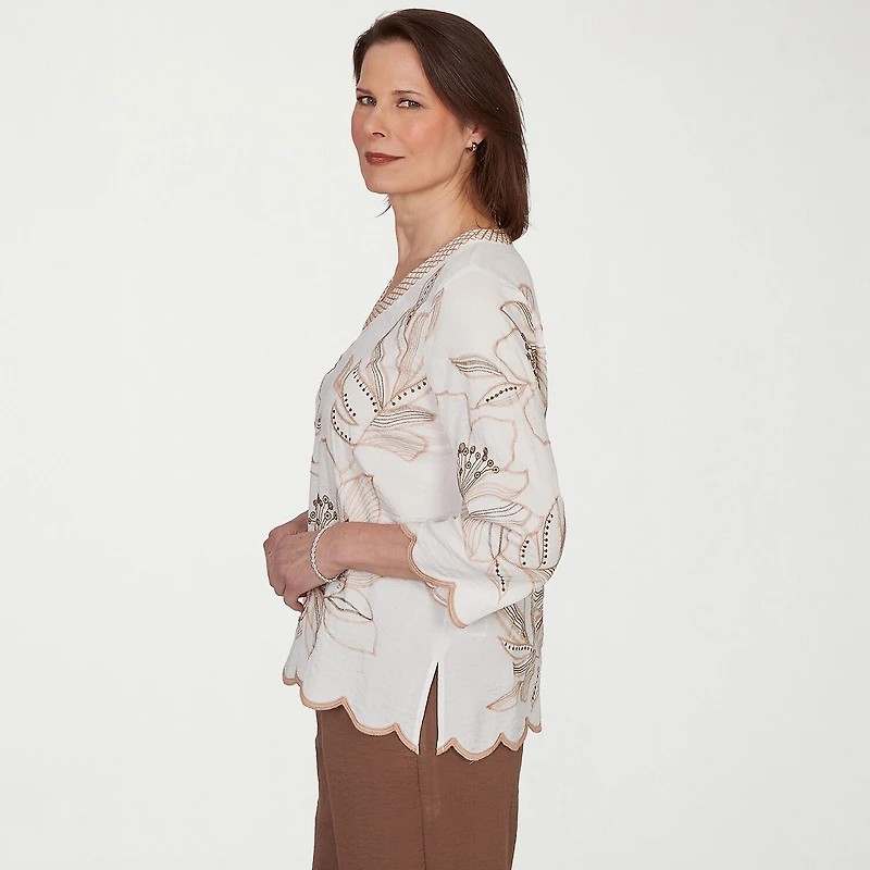 Alfred Dunner Spice Market Womens V Neck 3/4 Sleeve Blouse