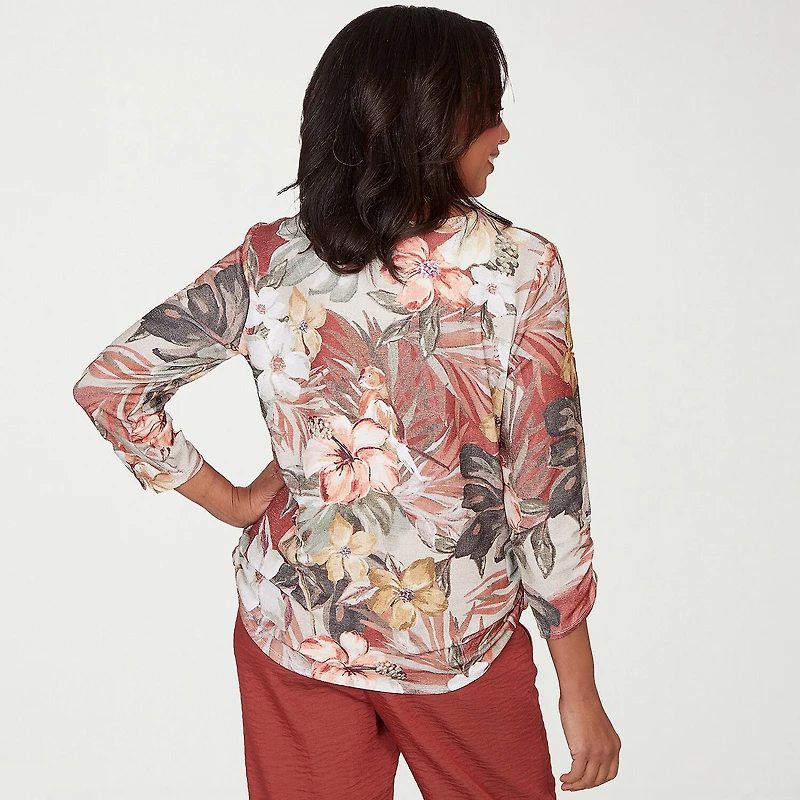 Alfred Dunner Spice Market Womens Crew Neck 3/4 Sleeve T-Shirt