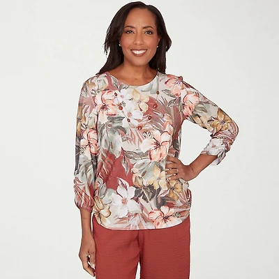 Alfred Dunner Spice Market Womens Crew Neck 3/4 Sleeve T-Shirt