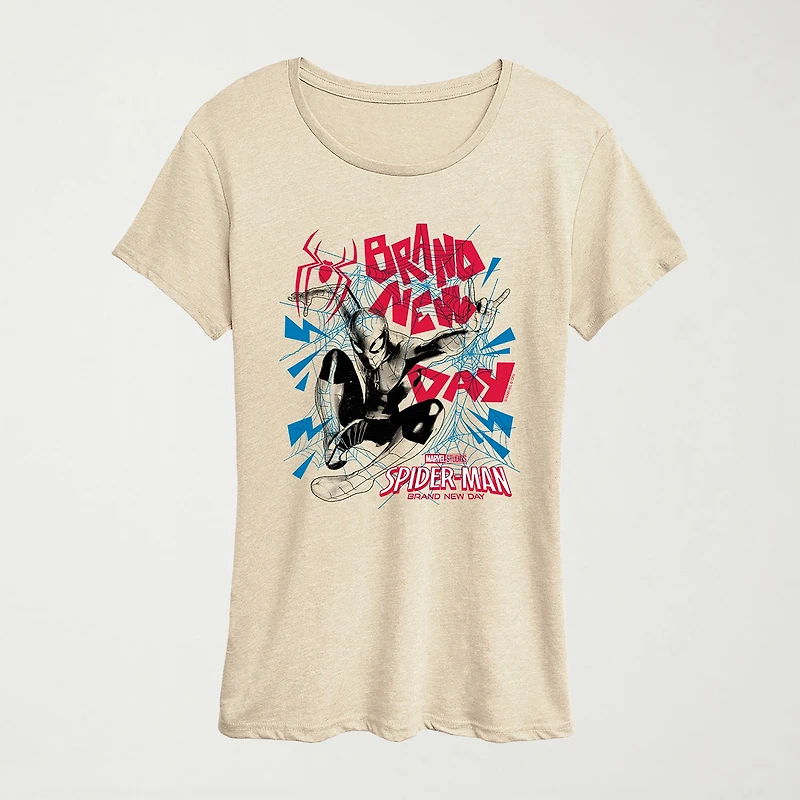 Brand New Day Zine Womens Crew Neck Short Sleeve Regular Fit Spiderman Graphic T-Shirt