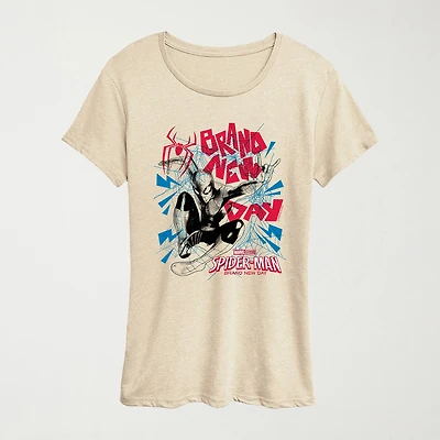 Brand New Day Zine Womens Crew Neck Short Sleeve Regular Fit Spiderman Graphic T-Shirt
