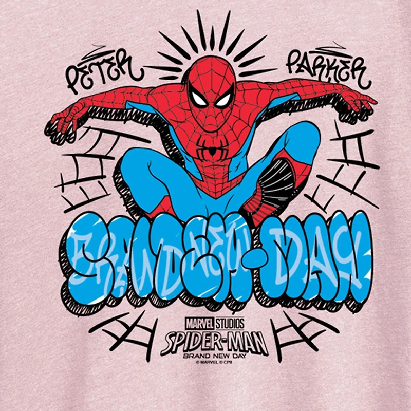 Brand New Day Peter Parker Womens Crew Neck Short Sleeve Regular Fit Spiderman Graphic T-Shirt