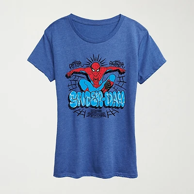 Brand New Day Peter Parker Womens Crew Neck Short Sleeve Regular Fit Spiderman Graphic T-Shirt