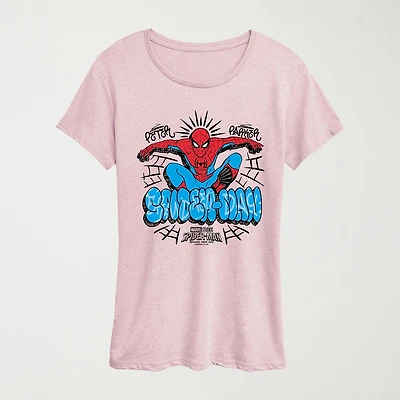 Brand New Day Peter Parker Womens Crew Neck Short Sleeve Regular Fit Spiderman Graphic T-Shirt
