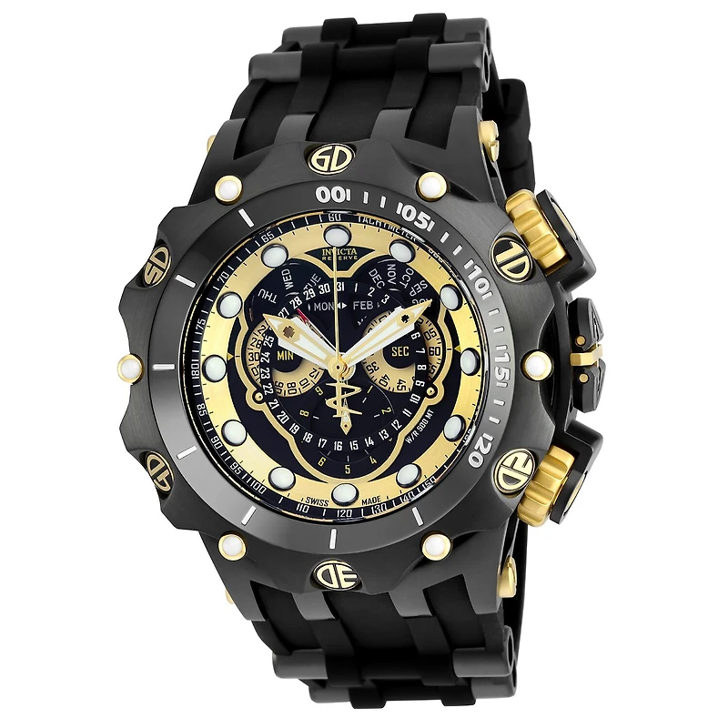 Invicta® Venom Mens Black Dial Gold-Tone Stainless Steel Bracelet Strap Watch 20430