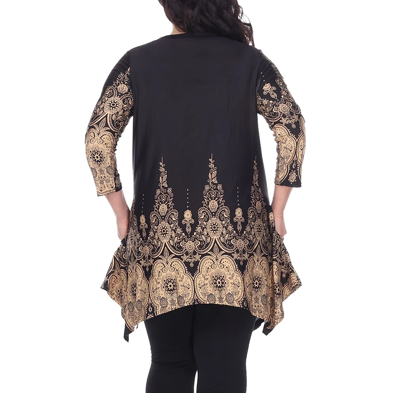 White Mark Plus Dulce Womens Henley Neck 3/4 Sleeve Tunic Top