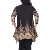 White Mark Plus Dulce Womens Henley Neck 3/4 Sleeve Tunic Top