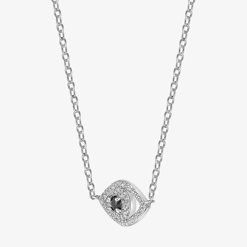 Womens Genuine Black Onyx Sterling Silver Evil Eye 18 Inch Pendant Necklace
