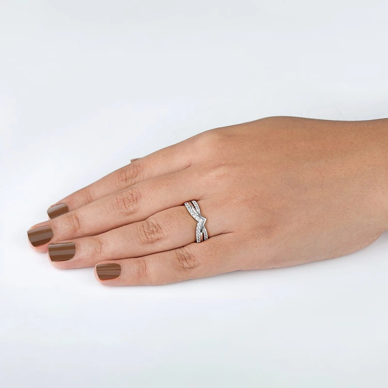 Womens 1/2 CT. T.W. Natural White Diamond 10K Gold Chevron Wedding Band