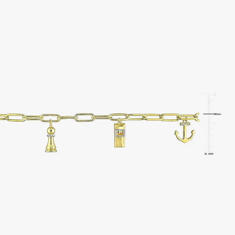 Mens 1/6 CT. T.W. Natural White Diamond 18K Gold Over Silver Charm Bracelet