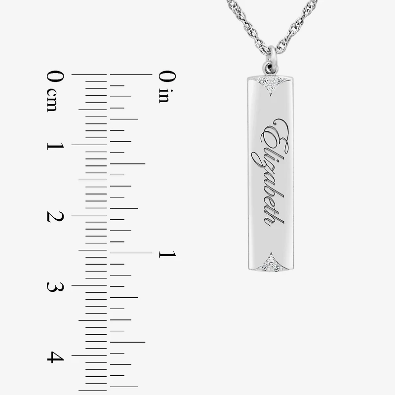 Personalized Name Womens Diamond Accent Natural White 10K Gold Bar 18 Inch Necklace
