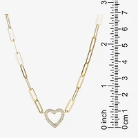 Paris 1901 By Charles Garnier Womens White Cubic Zirconia 18K Gold Over Silver Heart 18 Inch Pendant Necklace